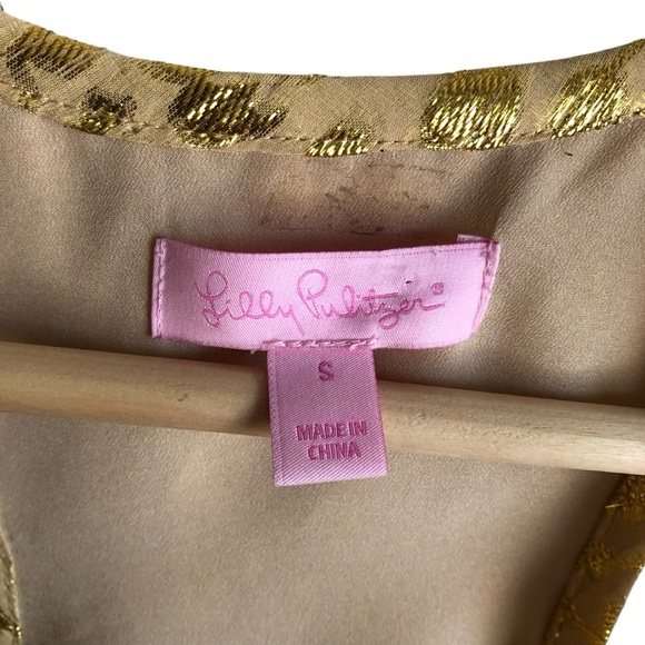 Lilly Pulitzer Betty Packin Heat Silk Chiffon Gold Silk Sleeveless Dress Small - Picture 12 of 15